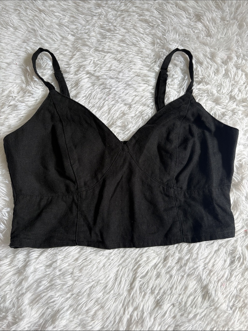 Universal Thread Black Linen Blend Cropped Tank Size XS